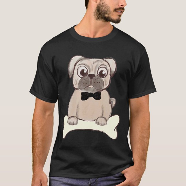 Süßer Mops mit schwarzer Fliege Illustration 234 T-Shirt (Vorderseite)