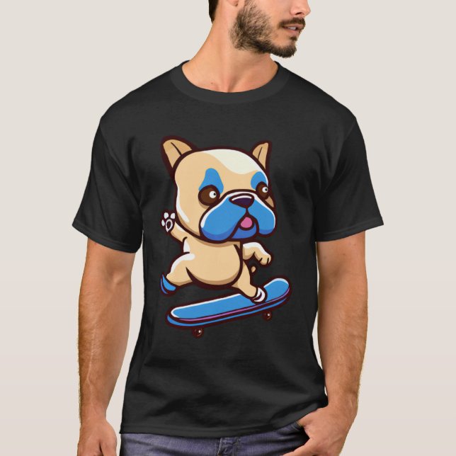Süßer Mops mit Skateboard T-Shirt (Vorderseite)
