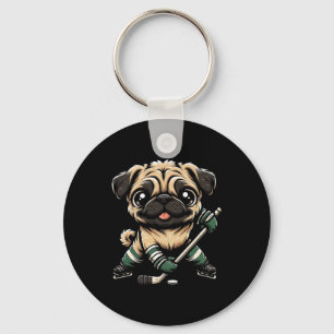 Süßer Mops spielt Eishockey-Hund-Design Männer Fra Schlüsselanhänger
