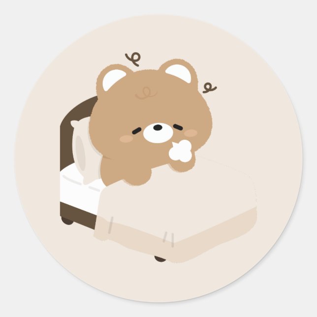 Süßer müder brauner Bär Runder Aufkleber (Vorderseite)