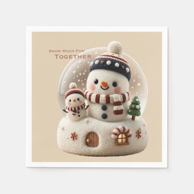 Süßer nadelgefilzter Schneemann Schneeball Serviette (Vorderseite)