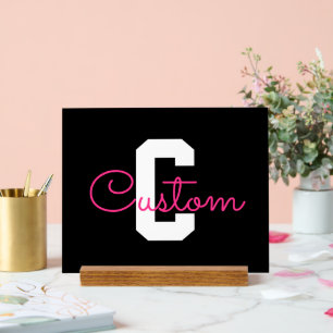 Süßer Name & Monogramm Schwarz Weiß & Rosa Acrylschild