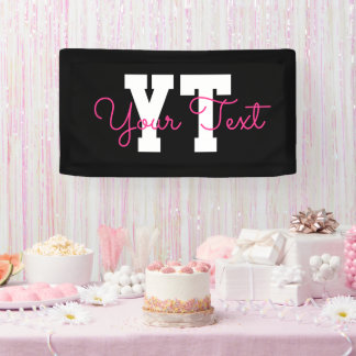 Süßer Name & Monogramm | Schwarz Weiß & Rosa Banner