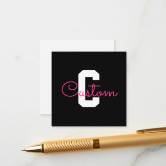 Süßer Name & Monogramm | Schwarz Weiß & Rosa Begleitkarte