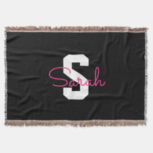 Süßer Name & Monogramm Schwarz Weiß & Rosa Decke