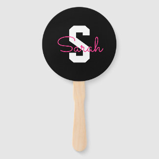 Süßer Name & Monogramm | Schwarz Weiß & Rosa Fächer