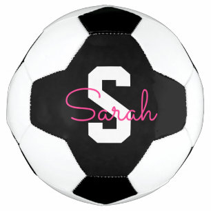 Süßer Name & Monogramm   Schwarz Weiß & Rosa Fußball