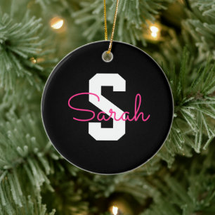 Süßer Name & Monogramm   Schwarz Weiß & Rosa Keramik Ornament