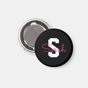 Süßer Name & Monogramm Schwarz Weiß & Rosa Magnet