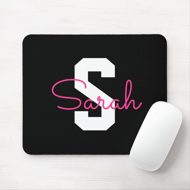 Süßer Name & Monogramm | Schwarz Weiß & Rosa Mousepad (Mit Mouse)