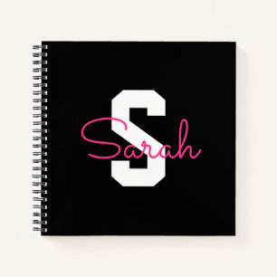 Süßer Name & Monogramm Schwarz Weiß & Rosa Notizbuch
