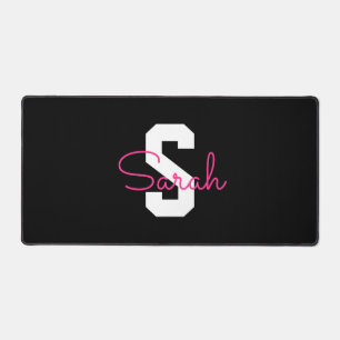 Süßer Name & Monogramm   Schwarz Weiß & Rosa Schreibtischunterlage