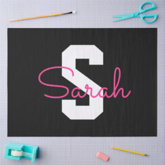 Süßer Name & Monogramm | Schwarz Weiß & Rosa Seidenpapier