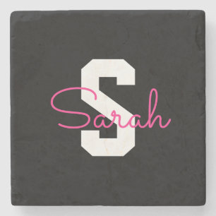 Süßer Name & Monogramm Schwarz Weiß & Rosa Steinuntersetzer