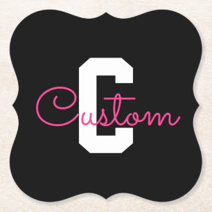 Süßer Name & Monogramm Schwarz Weiß & Rosa Untersetzer