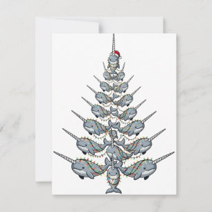 Süßer Narwal mit Weihnachtsmannmütze und Festtags- Mitteilungskarte
