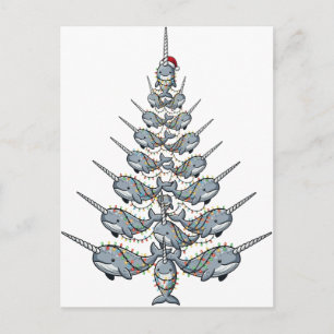 Süßer Narwal mit Weihnachtsmannmütze und Festtags- Postkarte