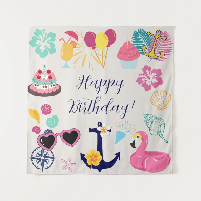  Süßer nautischer Geburtstag Wandteppich (Vorderseite)