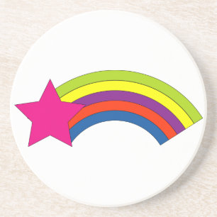 Süßer Neonrosa Stern und bunte fantastische Regenb Untersetzer