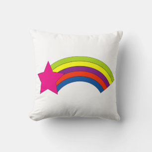 Süßer Neonrosa Stern und farbenfroher Regenbogen K Kissen
