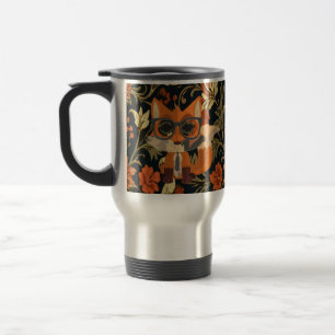 Süßer nerdiger Fuchs Vintage-Blumen Botanik Kawaii Reisebecher