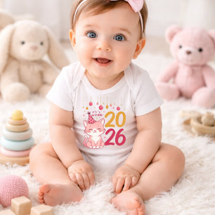 Süßer Neujahrs-Body für Baby-Mädchen 2026 Rosa K Baby Strampler
