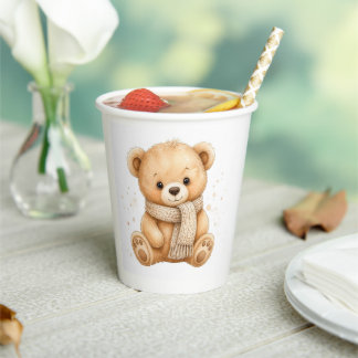Süßer neutraler Baby-Teddybär mit Schal-Papierbech Pappbecher