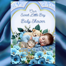 Süßer niedlicher blauer Junge Baby Shower Welpe Kä