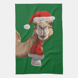 Süßer niedlicher Kamel trägt Weihnachtsmannmütze W Geschirrtuch