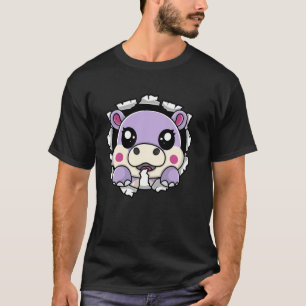 Süßer Nilpferd schaut durch Loch Niedliches Hippop T-Shirt