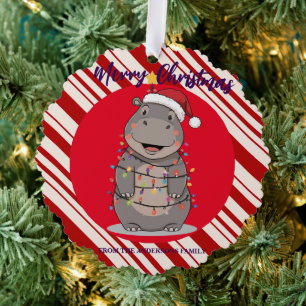 Süßer Nilpferd-Weihnachtsbaum-Zoo-Safari-Weihnacht Ornament Karte