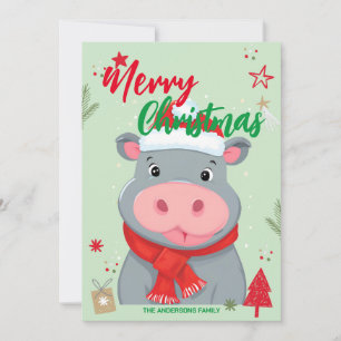 Süßer NILPFERD-Weihnachtsmann-Weihnachts-Feiertags Feiertagskarte