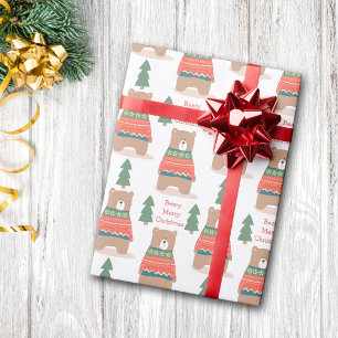 Süßer nordischer Beary Frohe Weihnachten Geschenkpapier