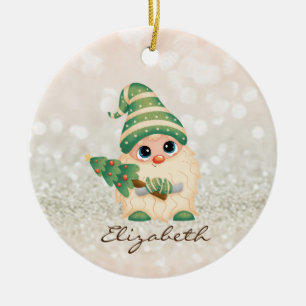 Süßer nordischer Gnom Tannenbaum Bokeh Keramik Ornament