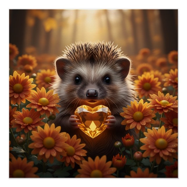 Süßer November-Igel mit Topas-Herz Poster (Vorderseite)