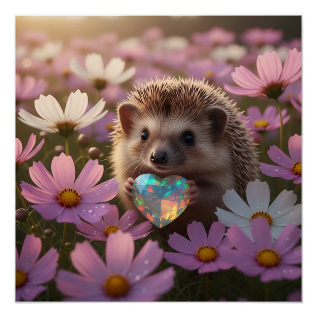 Süßer Oktober-Igel mit Opal-Herz Poster (Vorderseite)