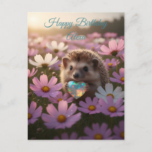 Süßer Oktober-Igel mit Opal-Herz Postkarte
