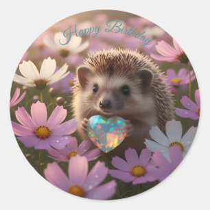 Süßer Oktober-Igel mit Opal-Herz Runder Aufkleber