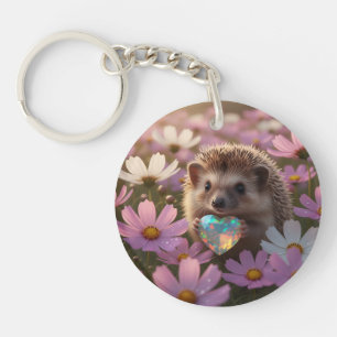 Süßer Oktober-Igel mit Opal-Herz Schlüsselanhänger