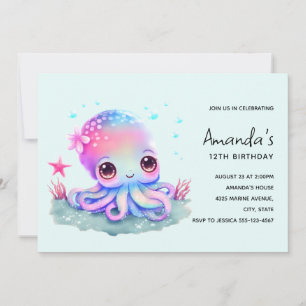 Süßer Oktopus-Meereskreatur-Geburtstag Einladung