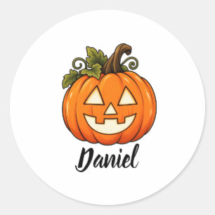 Süßer orange Kürbis Monogramm Name Halloween T Runder Aufkleber