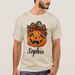 Süßer orange Kürbis Monogramm Name Halloween T-Shirt