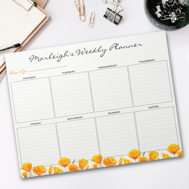 Süßer orangefarbener Blumen-Wochenplaner Notizblock (Cute Orange Floral Weekly Planner Notepad
)