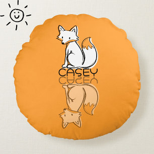 Süßer orangefarbener Fuchs-Reflektions-Doodle mit  Rundes Kissen