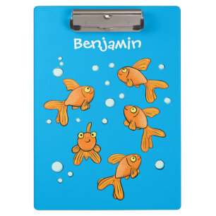 Süßer orangefarbener Goldfisch auf blauer Cartoon- Klemmbrett