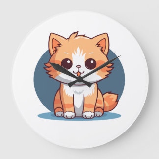 Süßer orangefarbener Katzen-Button-Pin Große Wanduhr