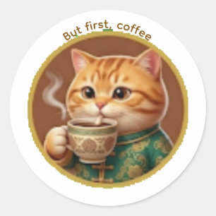 Süßer Oranger Kater Trinkt Tee Kaffee Aufkleber