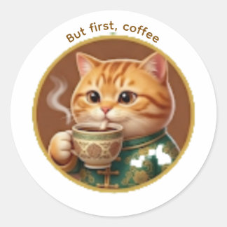 Süßer Oranger Kater trinkt Tee-Kaffee-Aufkleber Runder Aufkleber