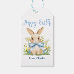 Süßer Oster-Wasserfarben-Hase Gingham Blaues Band Geschenkanhänger