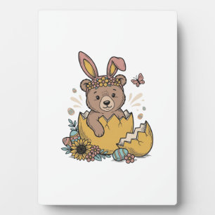 Süßer Osterbär in geknacktem Ei Vintage Vektor_1 Fotoplatte